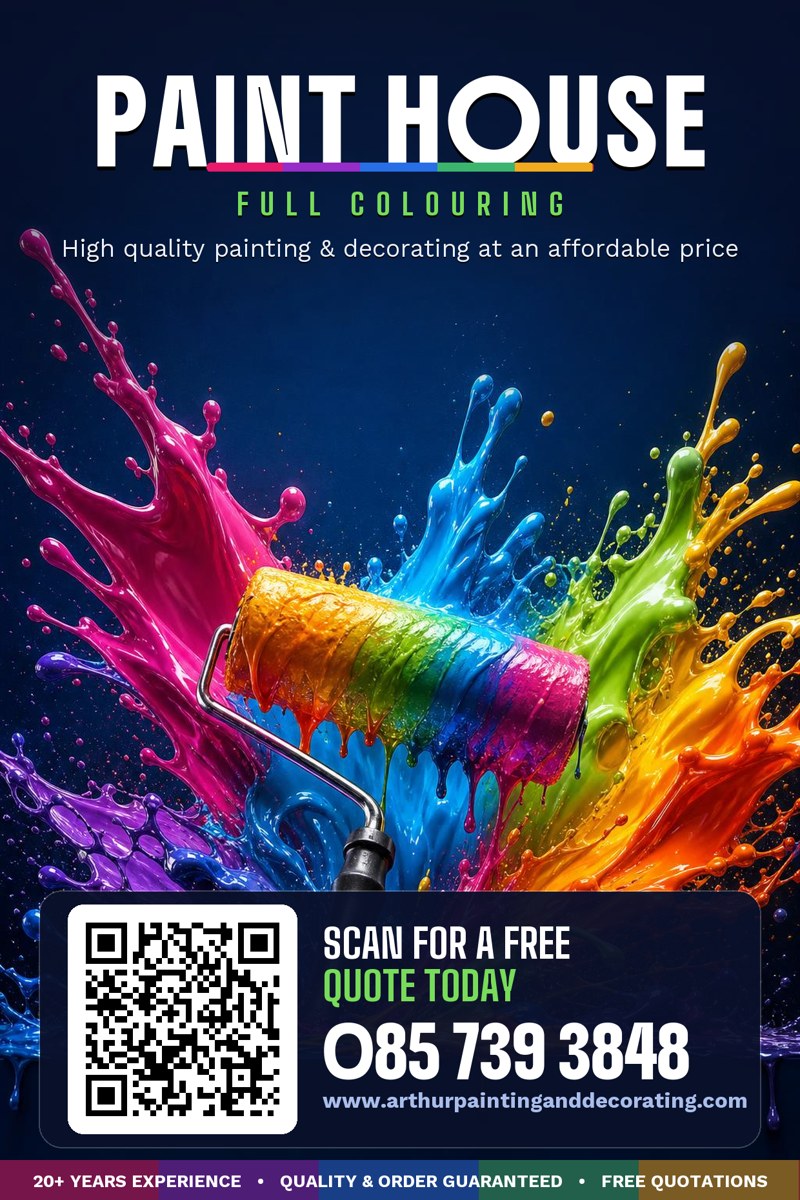 Paint House Full Colouring flyer with services, phone number and QR code